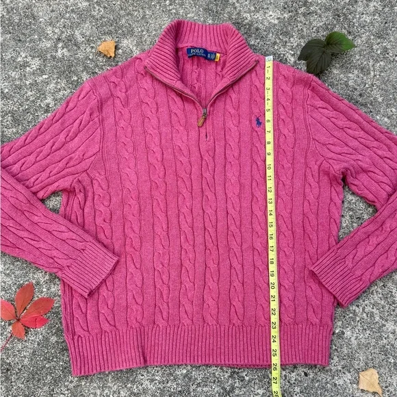 Polo Ralph Lauren icon logo cotton cable knit sweater in pink marl size XL